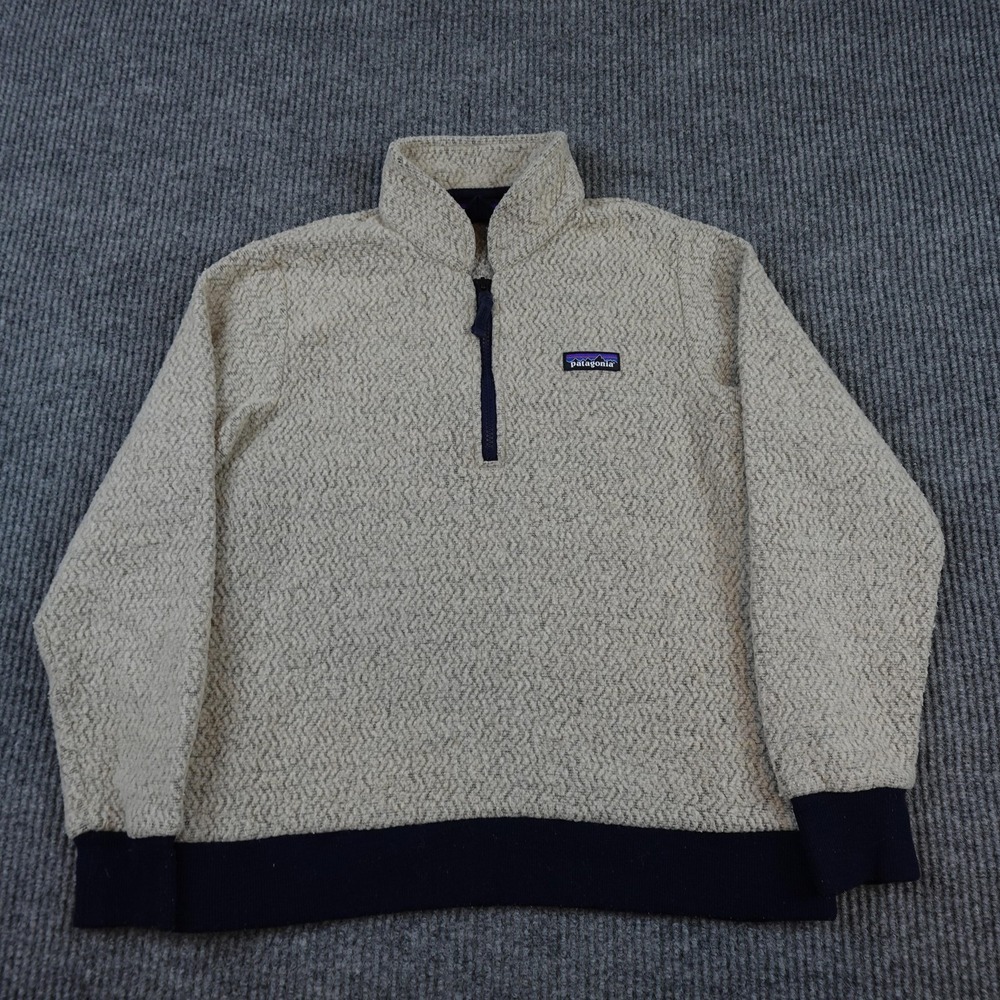 Patagonia Woolyester Fleece Jacket Mens Medium Beige 1/4 Zip Pullover 26950
